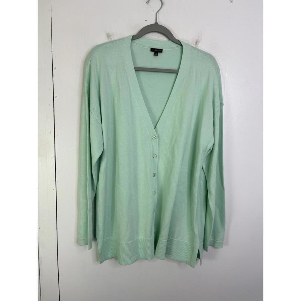 Talbots Sweater Womens XL V Neck Button Front Mint Cardigan Office Career Modest